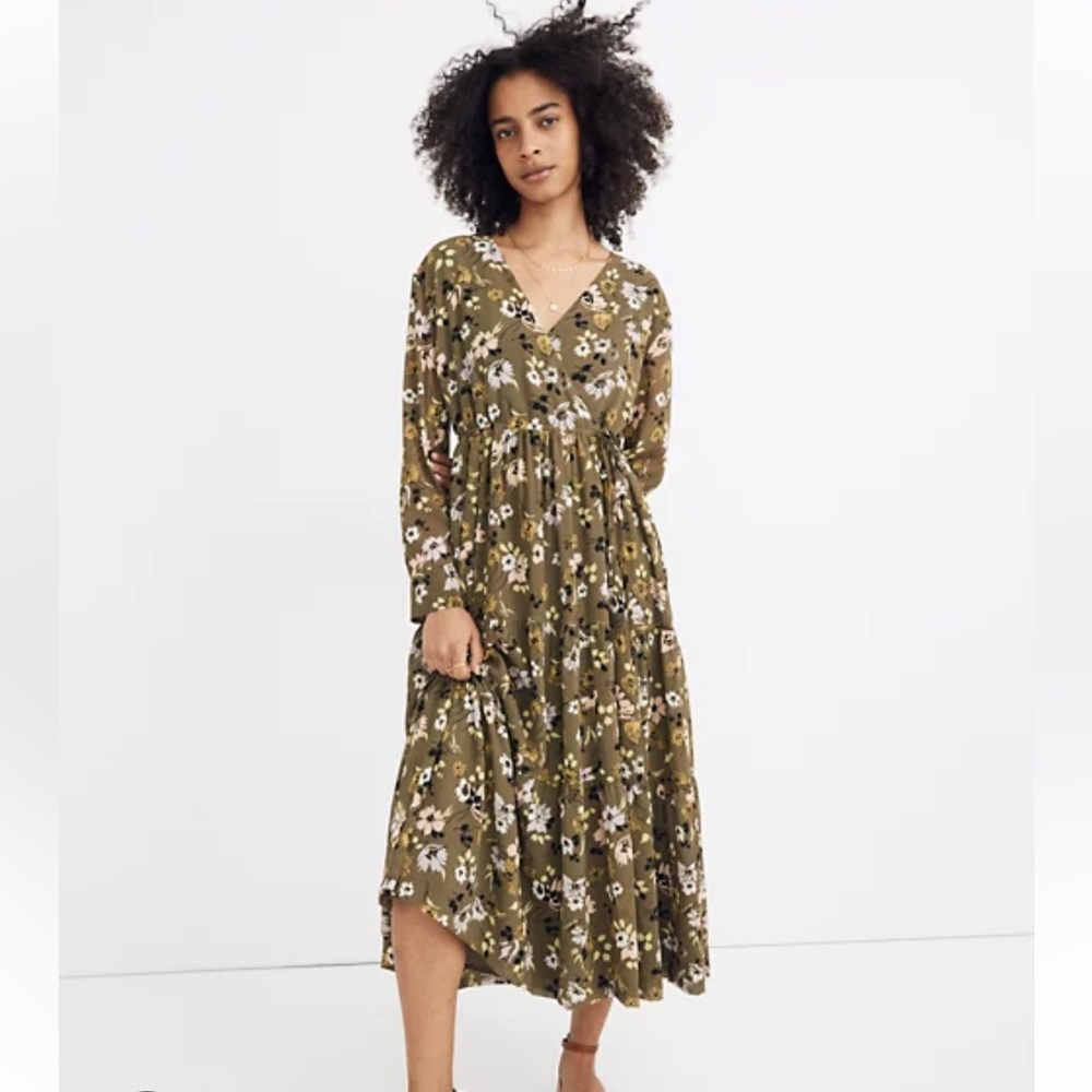 Madewell Cinch-Waist Tiered Midi Dress in Wildblooms